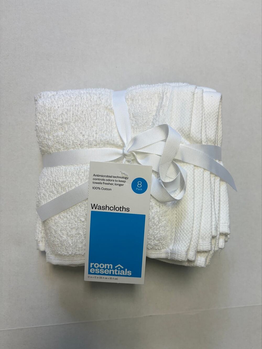 Room Essentials White Washcloths 8 Pack 100% Cotton 12x12 NWT